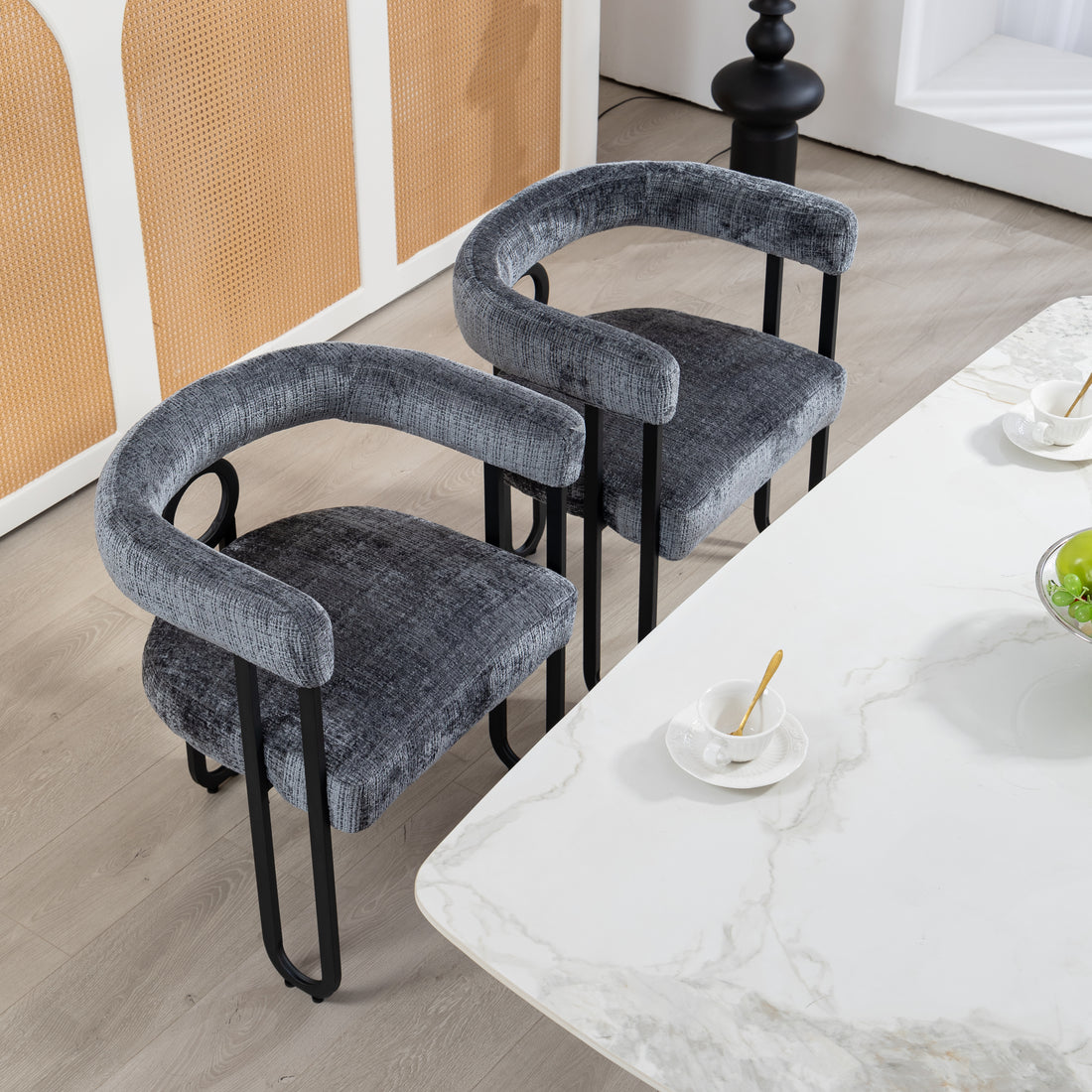 Coolmore Contemporary Designed Chenille Fabric Upholstered Accent Dining Chair Barrel Side Chairs Kitchen Armchair For Living Room Set Of 2 Gray Chenille Gray Dining Room Foam Chenille