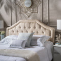Upholstered Headboard, Diamond Tufted Design, Arched Structure, Easy Assembly, Beige Beige Fabric