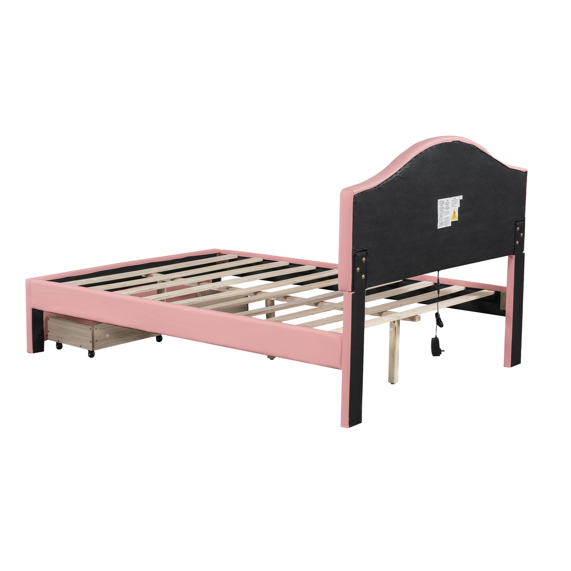 Full Size Upholstered Platform Bed With Tufted Headboard, Led And 2 Drawers, Pink Box Spring Not Required Full Pink Wood Bathroom Bed Frame Faux Leather Upholstered