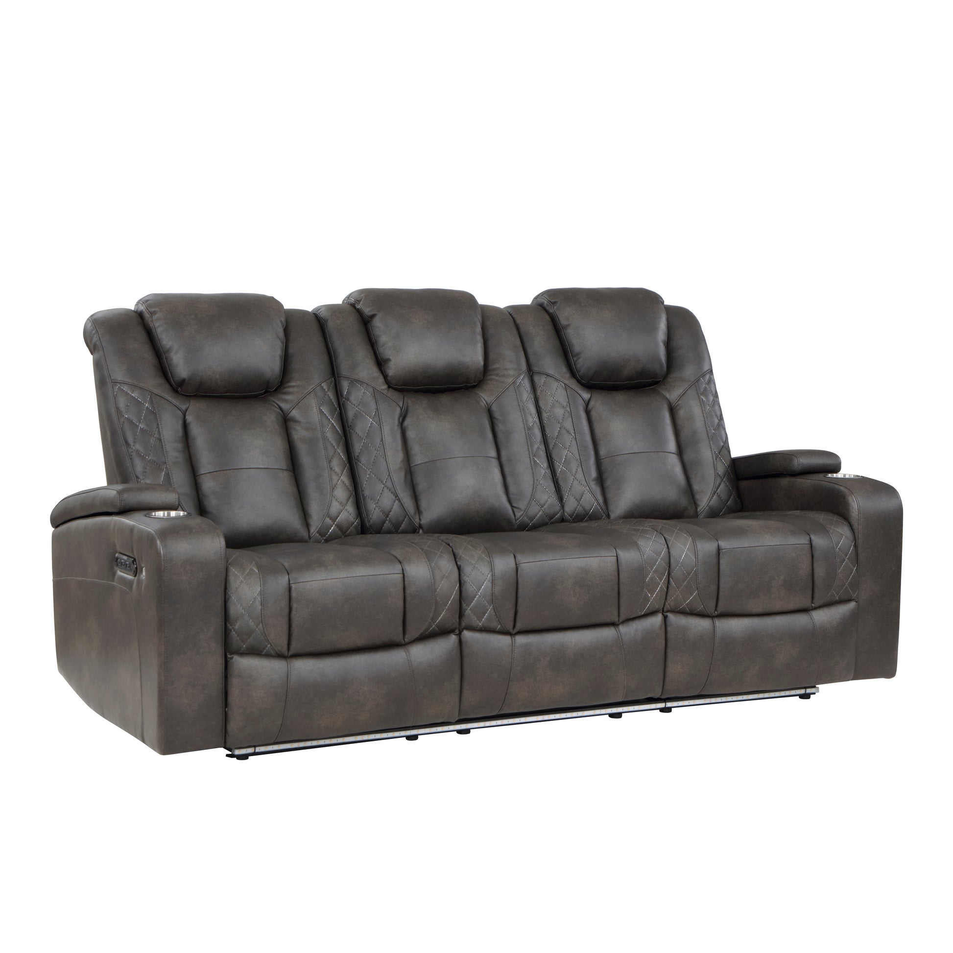 Luxury Comfort Modern Living Room Furniture 1Pc Power Reclining Sofa Premium Faux Leather Upholstery, Power Headrests, Led Light, Usb Ports, Power Outlets, Hidden Storage Brown Gray Faux Leather Wood Primary Living Space Luxury,Modern Plywood,Solid Wood