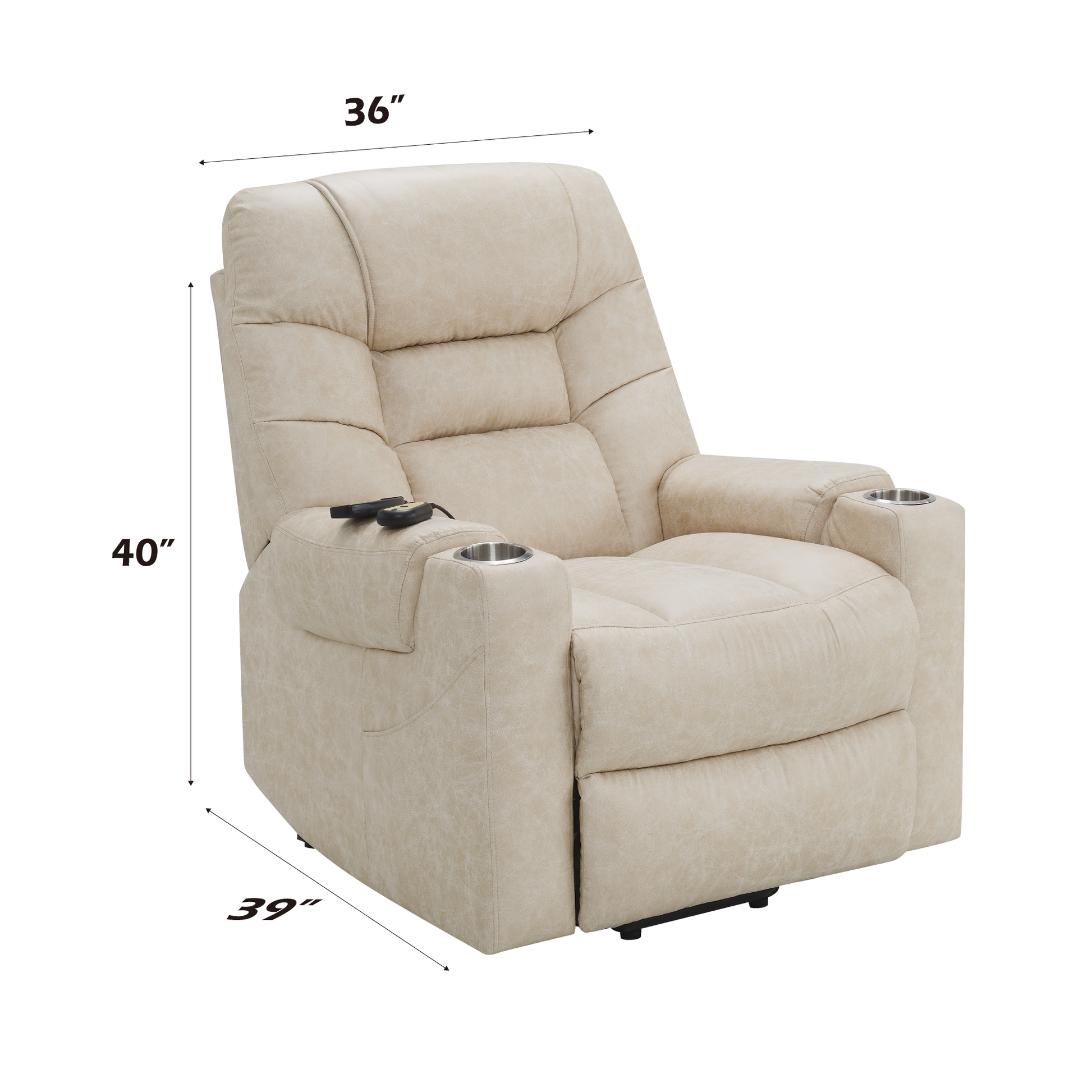 Nairi Ivory Leather Aire Power Motion Recliner With Lift, Heating & Massage Function Ivory Faux Leather