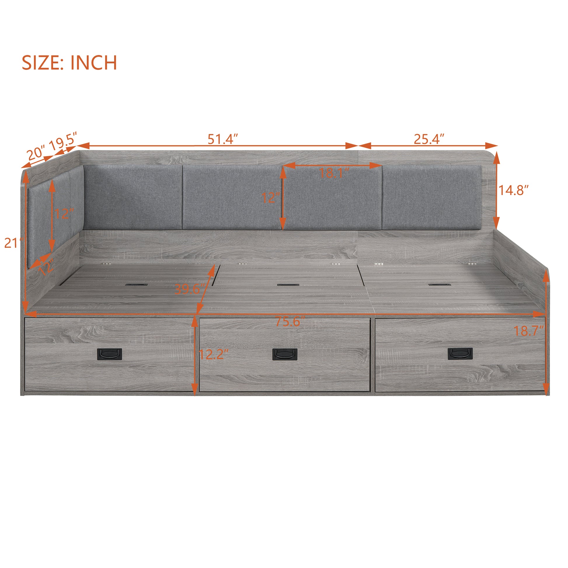 Twin Size Daybed With Three Drawers And Three Storage Compartments, Gray Twin Gray Mdf