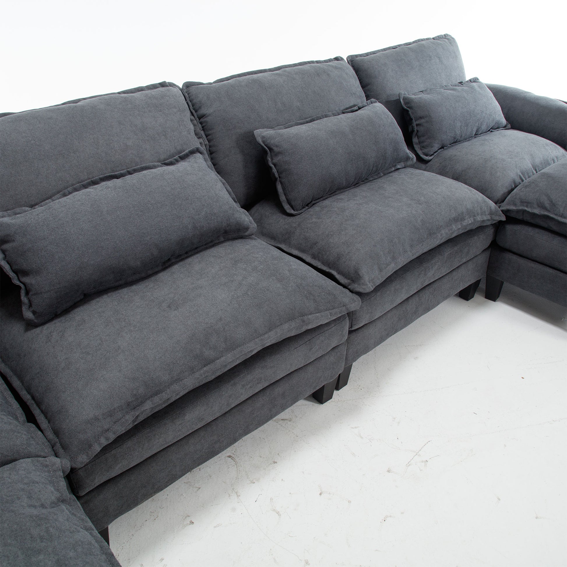 154.8" Oversized Modular Sofaice Velvet Large U Shaped Couch Comfy Upholstered 4 Seat Sofa With 2 Ottoman, 4 Lumbar Pillow, Deep Seat Couch For Living Room Dark Gray Primary Living Space Modern Foam Polyester 6 Seat