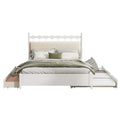 Queen Size Wooden Storage Platform Bed, With 2 Big Drawers, T Size Trundle, White Queen White Plywood