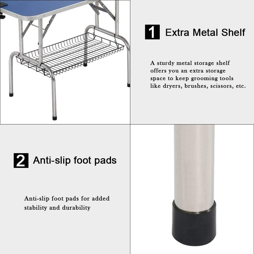 Large Grooming Table For Pet Dog And Cat With Adjustable Arm And Clamps Large Heavy Duty Animal Grooming Table, 42'' Blue Blue Stainless Steel