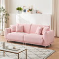 The 86.6 Inch Teddy Fleece Pink Sofa With Four Throw Pillows And Hardware Feet Can Sit Comfortably In An Apartment Bedroom Without Taking Up Space Pink Fabric 2 Seat