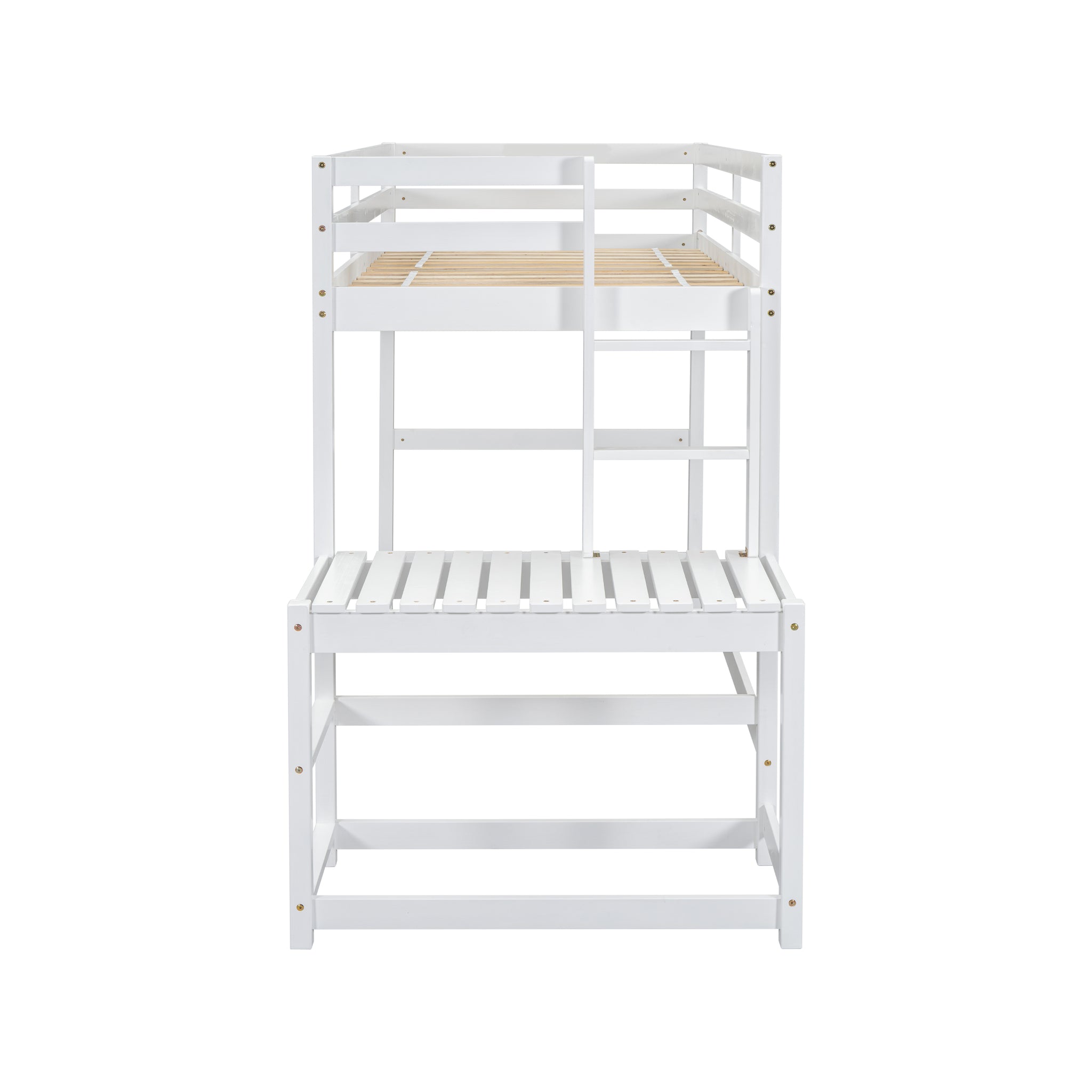 Twin Size High Loft Bed With Ladder Landing Platform, Ladders, Guardrails,White Twin White Wood Bedroom American Design Pine Bed Frame Pine