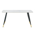 Modern Minimalist Dining Table. White Imitation Marble Pattern Sintered Stone Desktop With Black Metal Legs.Modern Dining Chair With Pu Artificial Leather Backrest Cushion And Black Metal Legs.F 001 Black Gold Sintered Stone