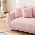 The 86.6 Inch Teddy Fleece Pink Sofa With Four Throw Pillows And Hardware Feet Can Sit Comfortably In An Apartment Bedroom Without Taking Up Space Pink Fabric 2 Seat