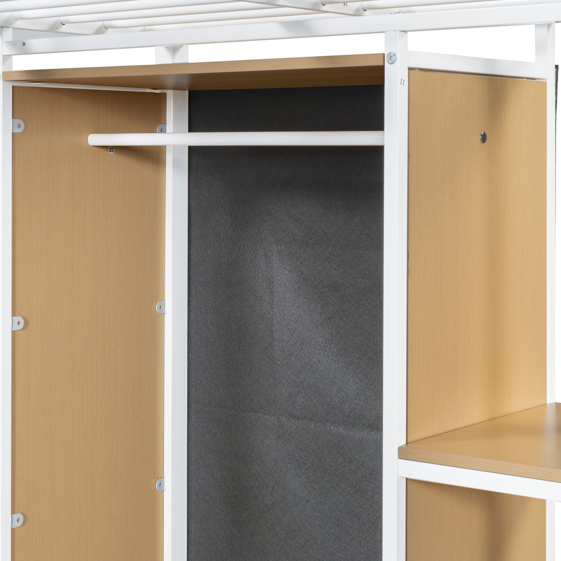Twin Size Metal Loft Bed With Built In Wardrobe, Desk And Shelves, White Box Spring Not Required Twin White Metal Mdf Metal