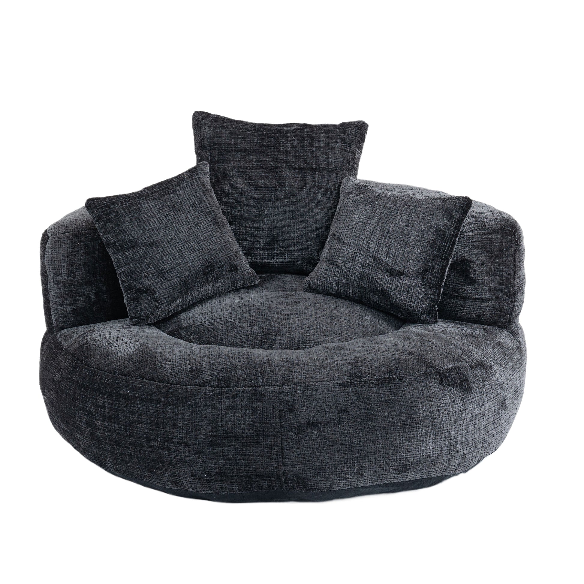 Coolmore Lazy Sofa Durable Comfort Lounger High Back Bean Bag Chair Couch With Three Pillows For Adults And Kids, Indoor & Outdoor, Single Gaming Sofa Chair For Bedroom,Office Black Chenille Black Foam Chenille 1 Seat
