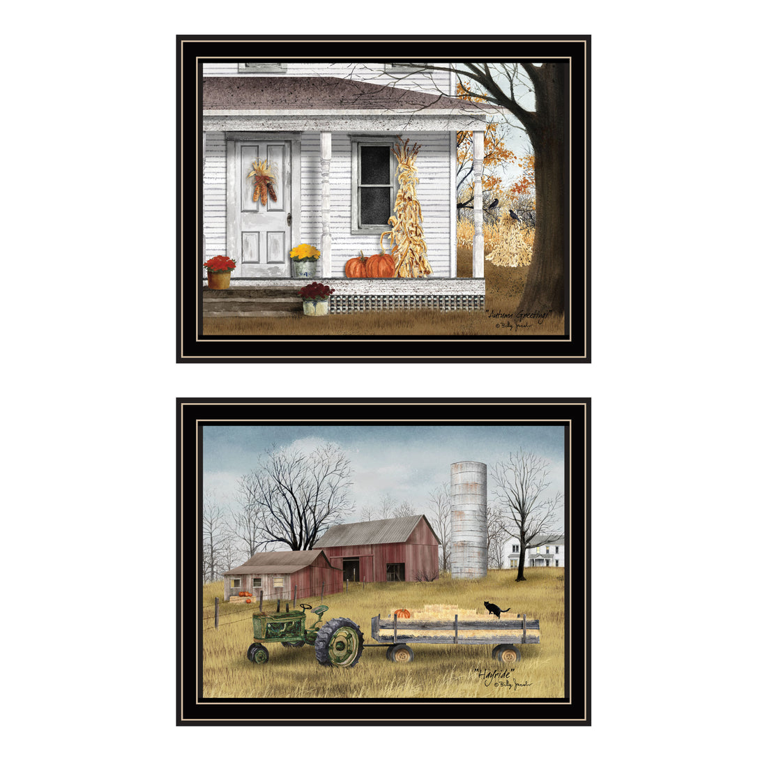 2 Piece Vignette Autumn Greetings Black Framed Wall Art For Living Room, Bedroom Wall Art Print For Home Decor By Billy Jacobs Multicolor Wood Paper