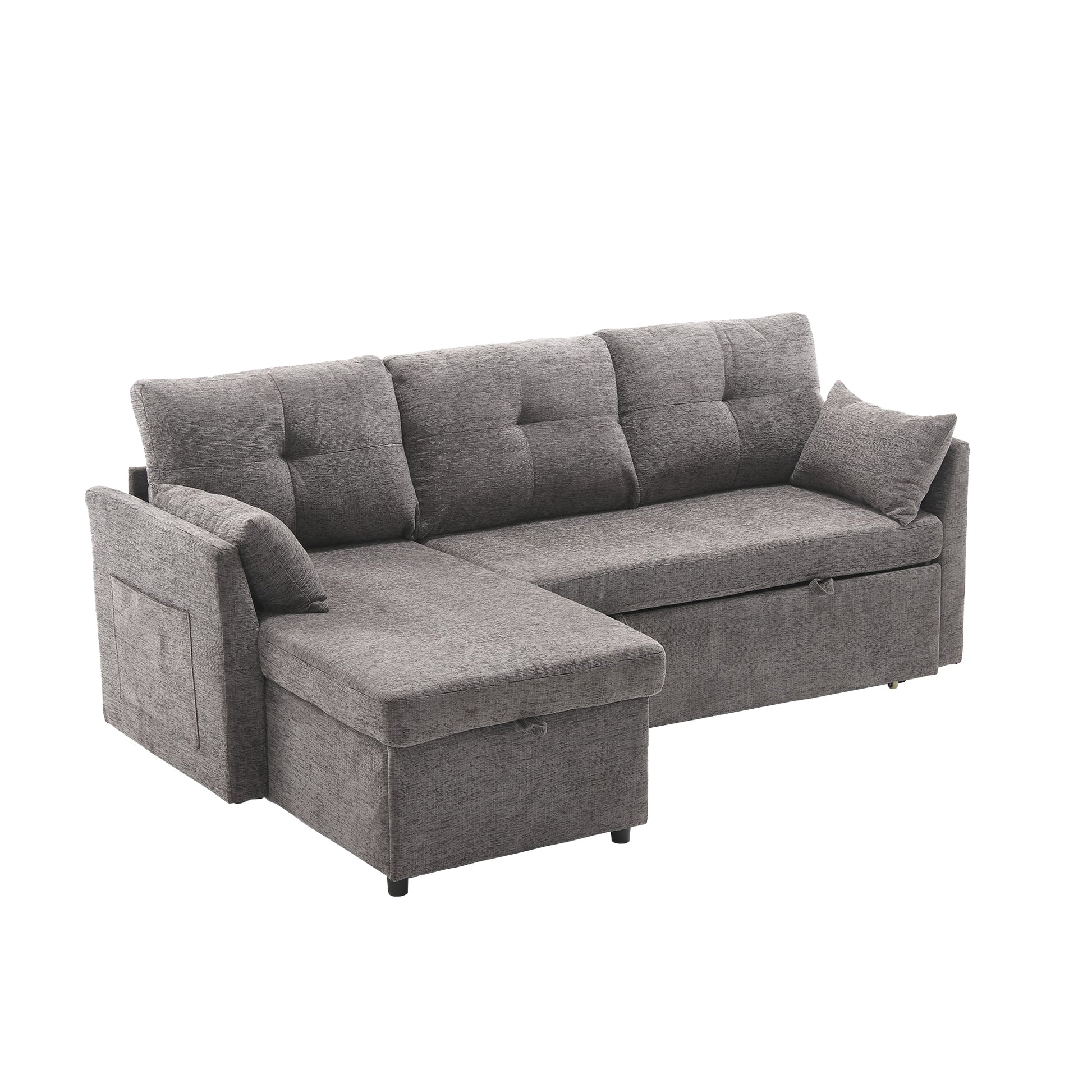 United We Win Furniture, Modular L Shaped Sofa, Modular Long Sofa With Reversible Chaise Lounge, Sofa Bed, Sleeper Sofa, Modular Sofa Combination With Storage Seats. Dark Gray Chenille 3 Seat