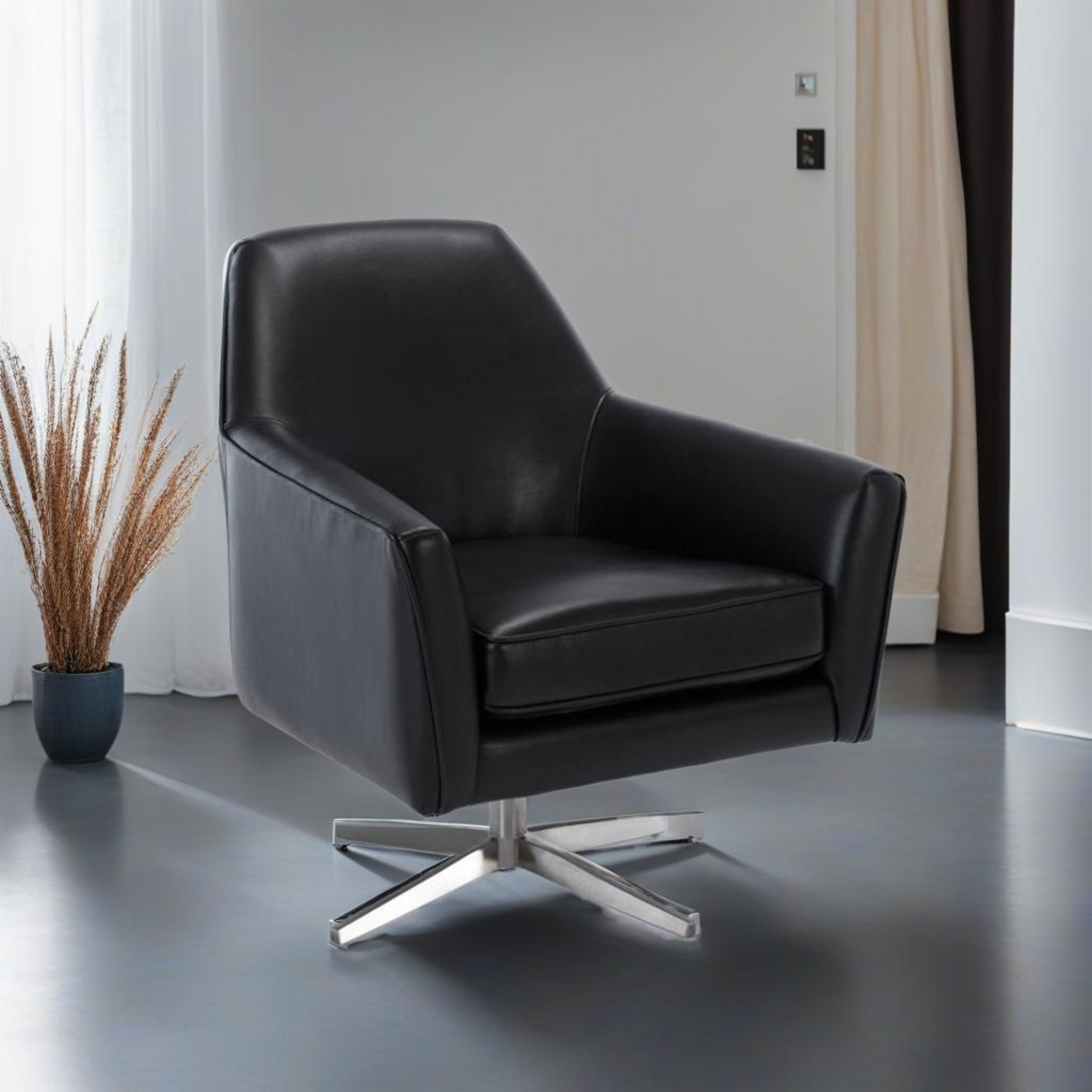 Paulina Black Leather Gel Swivel Armchair Black Foam Faux Leather