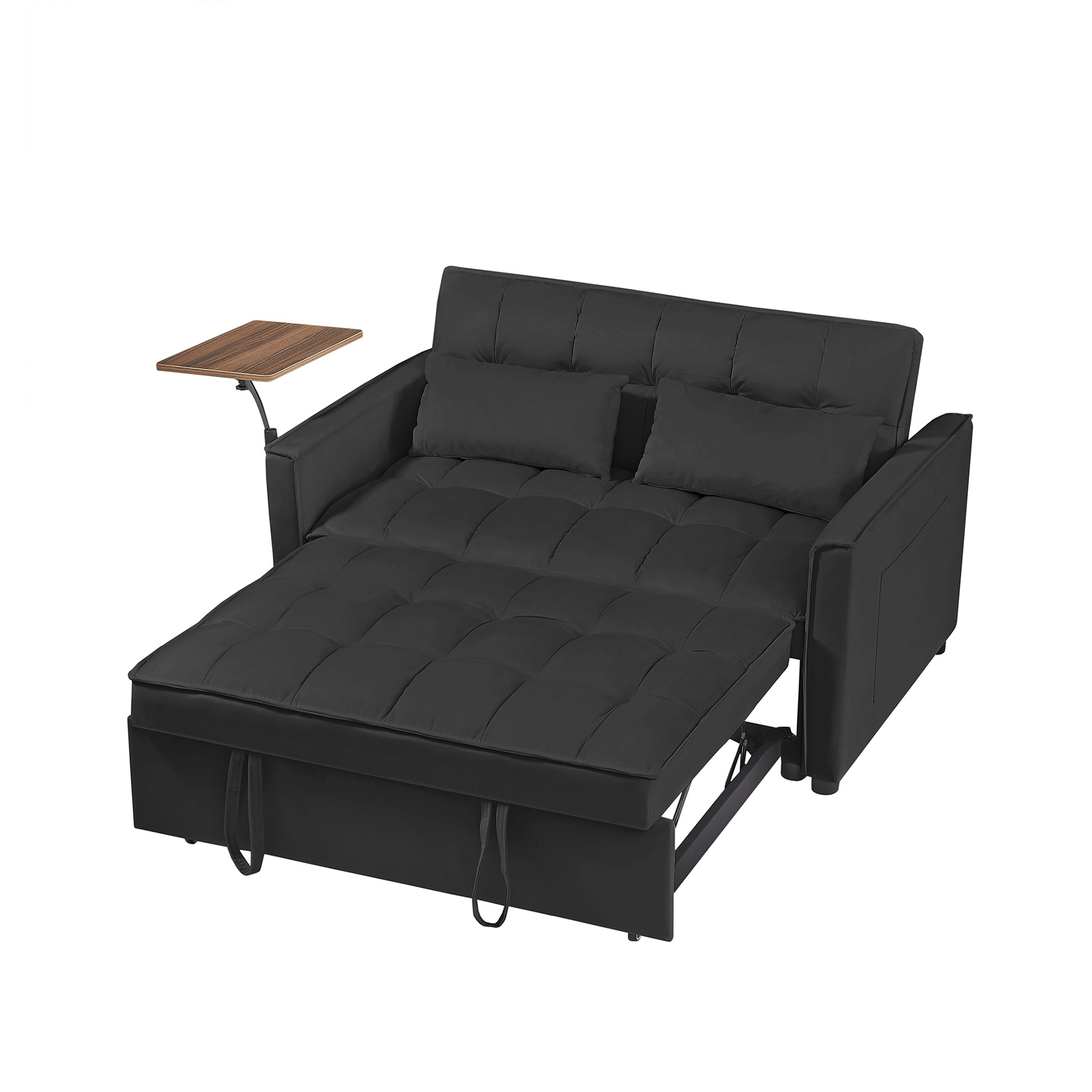 Black Velvet Loveseat Sofa Bed Black Wood Tufted Back Square Arms Foam Velvet 2 Seat