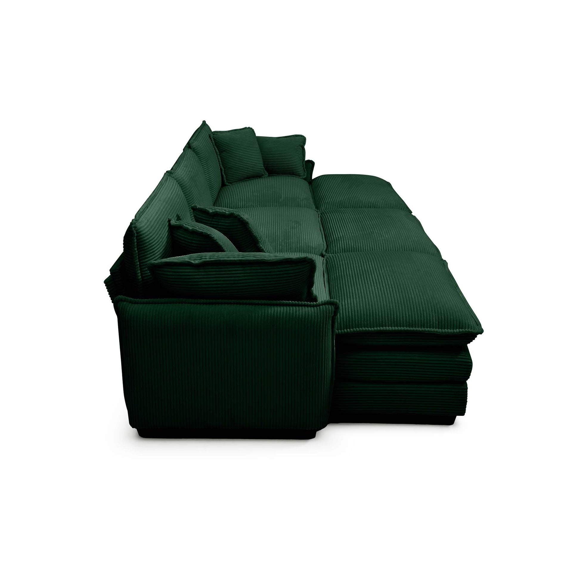 Oversized Modular Cushioned Sofa,With 3 Ottomans To Work As Sleeper Sofa Beds, 3 Seater Sofa With 3 Footstools,Green Corduroy Fabric Green Corduroy 3 Seat