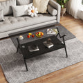 Rectangle Coffee Table With Tempered Glass Top And Black Mdf Shelf, Modern Table For Living Room, Gray Glass Gray Tempered Glass