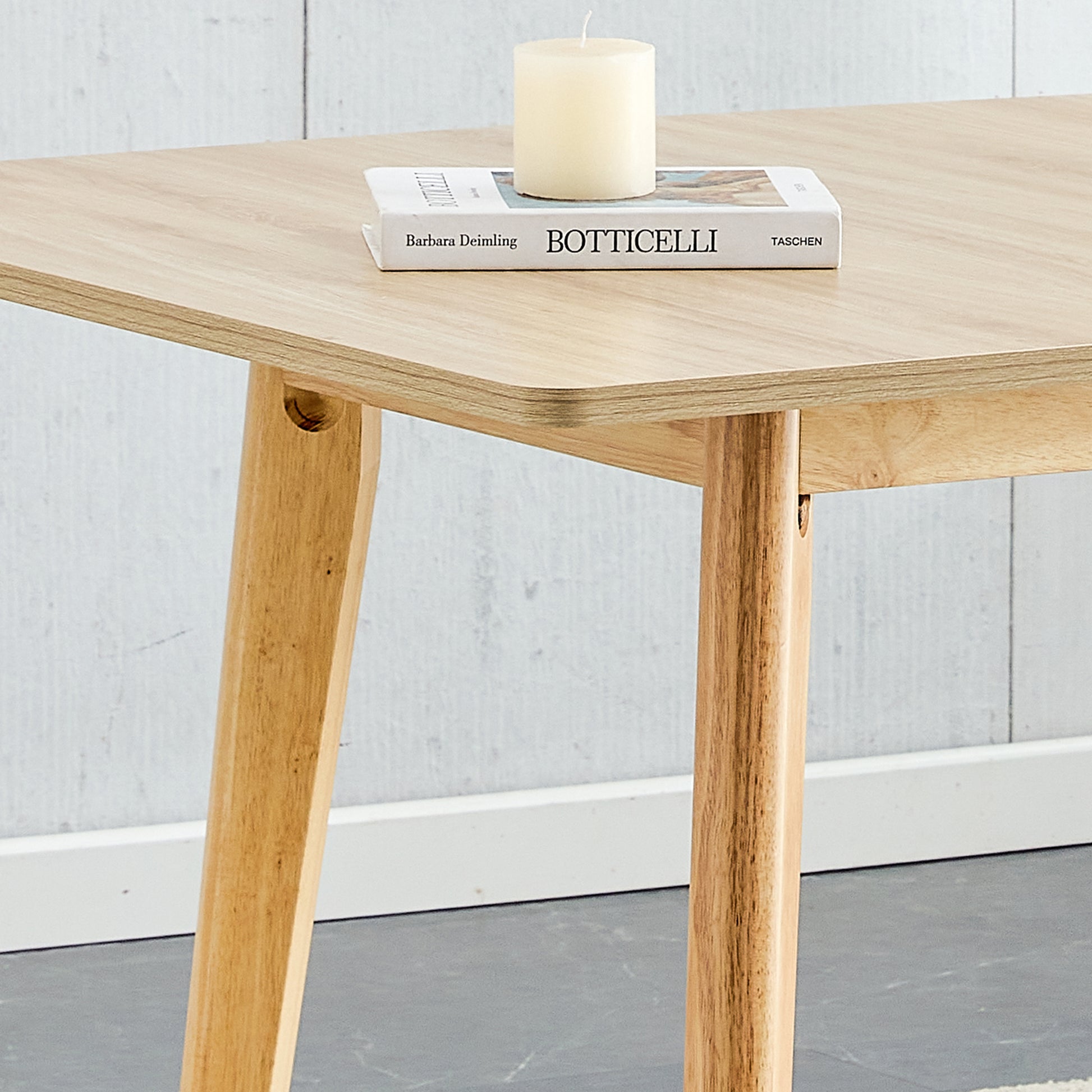 Wood Colored Mdf Desktop With Rubber Wooden Legs, Foldable Computer Desk, Foldable Office Desk, Solid Wood Dining Chair With Small Curved Back And Pu Cushion, Zd 1545 Dx 2361 Wood Seats 4 Wood