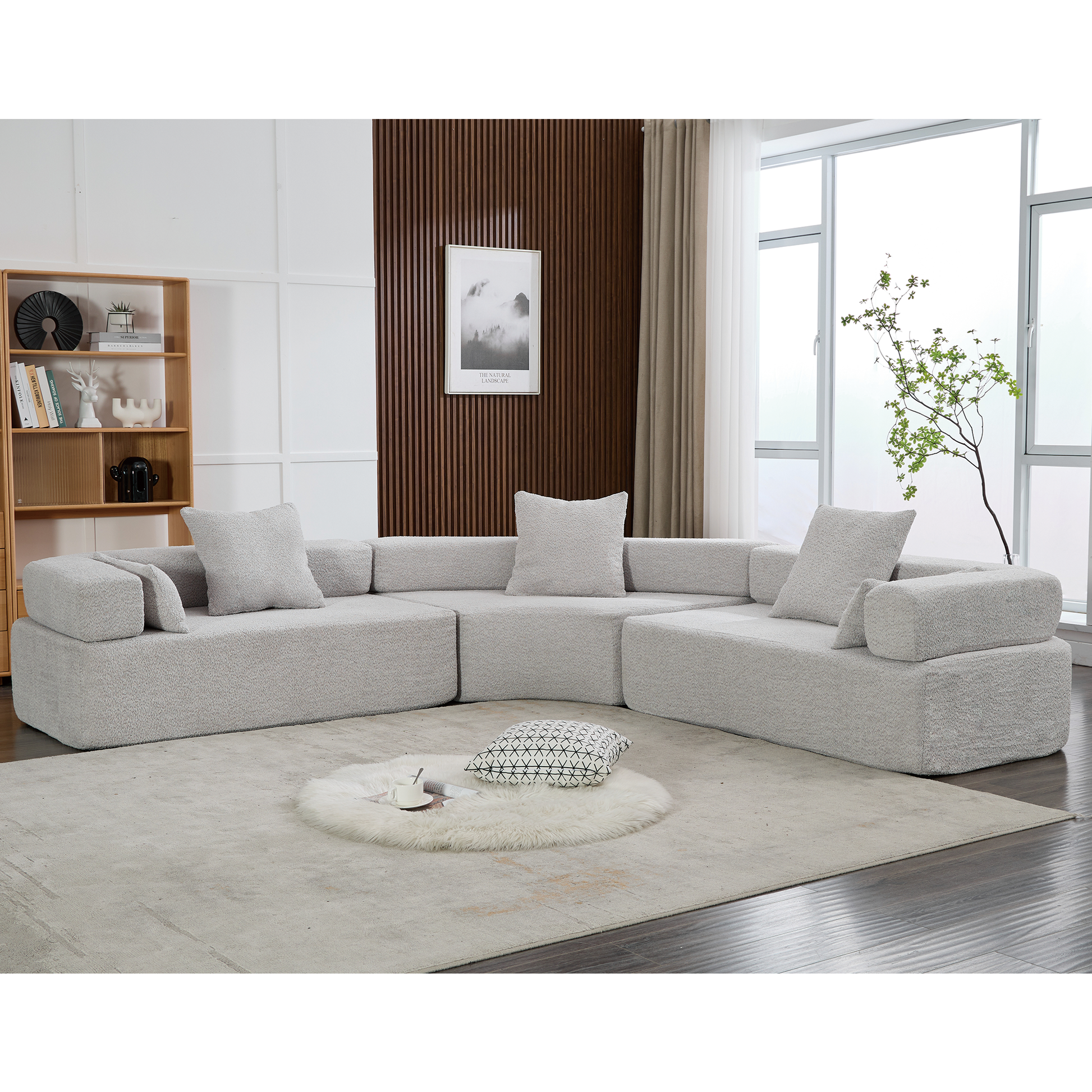 Arrived Oversized Combination Sofa,Curved Sofa,Upholstered 4 Seater Couch For Living Room, Modern Modular 3 Piece Free Combination, Semicircular Modular Sofaboucle, Gray Gray Polyester Primary Living Space Soft Tight Back Modern Square Arms Foam