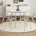 Table And Chair Set.A Modern Minimalist Round Dining Table With Transparent Tempered Glass Top And Silver Metal Legs,Paired With 6 Multiple Transparent High Quality Pet Dining Chairs With Silver Legs. Silver,Transparent Seats 6 Glass Metal