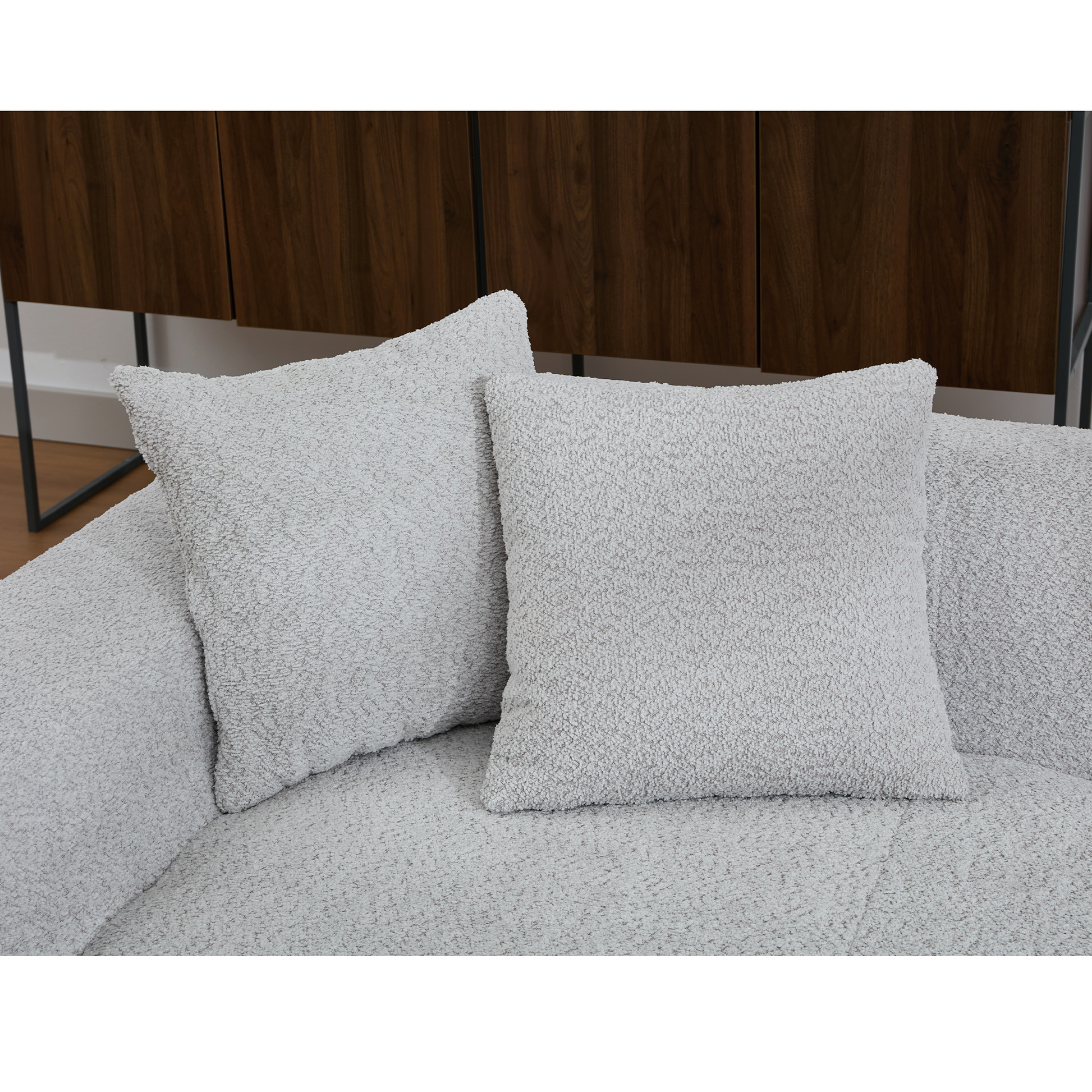Arrived 2 Piece Boucle Cloud Sofa Set, Upholstered Sofa Set, Modern 3 Seater And 2 Seater Sofa With Mdf End Table For Living Room ,Apartment,3 2 Couch,Boucle, Light Gray Light Gray Polyester Primary Living Space Soft Tight Back Modern Square Arms Foam
