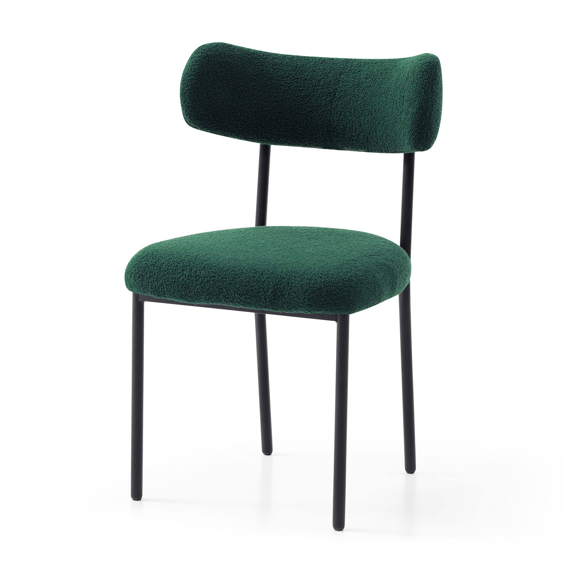 Dining Chairs Set Of 2,Round Upholstered Sherpa Fabric Dining Room Chairs With Curved Backrest,Mid Century Modern Accent Chairs With Black Metal Adjustable Legs For Dining Room,Living Room,Kitchen Green Foam Teddy
