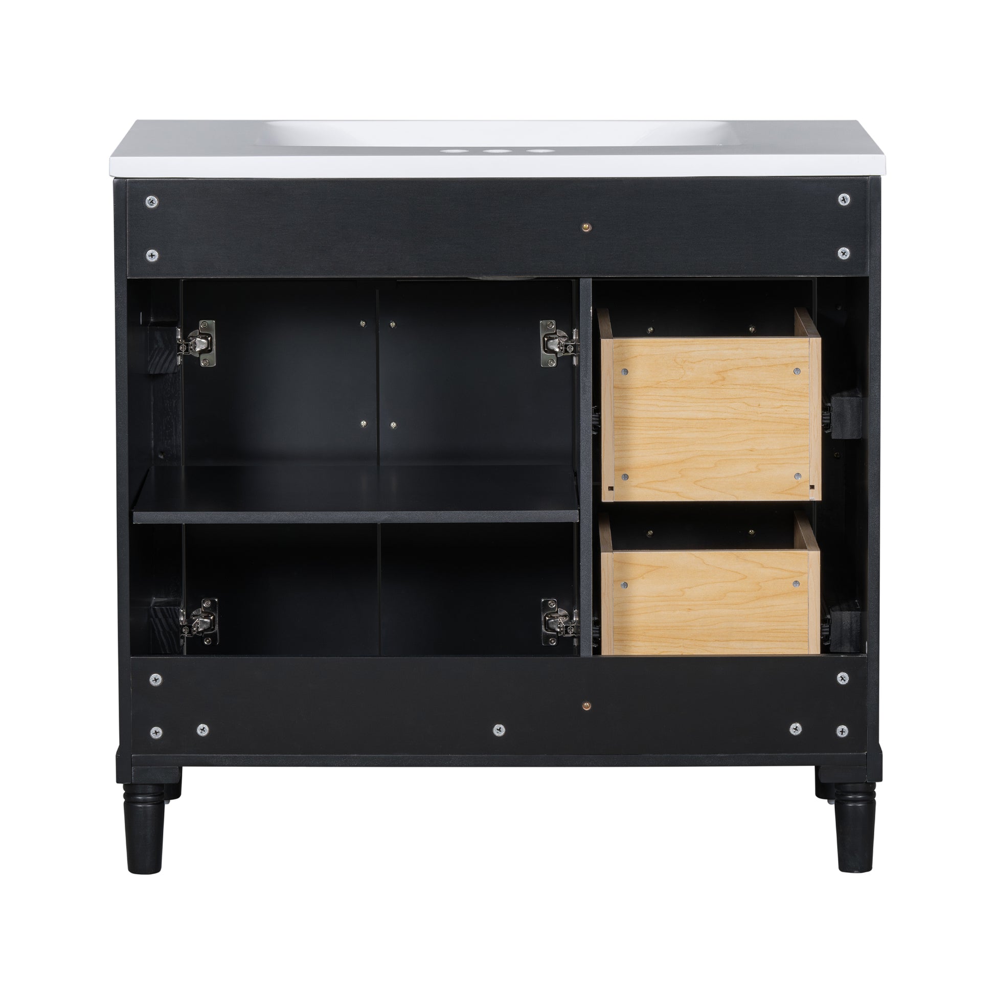 36'' Bathroom Vanity With Top Resin Sink, Freestanding Bathroom Storage Cabinet With 2 Drawers And A Tip Out Drawer, Solid Wood Frame Vanity Set, Height Adjustable Shelf 3 Black 2 2 Adjustable Shelves Bathroom Freestanding Solid Wood Mdf Resin Painted