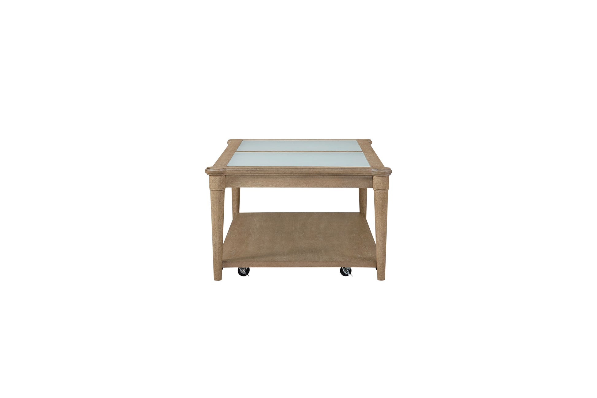 Frosted Glass Top Cocktail Table With Casters Sand Solid Wood Mdf Glass