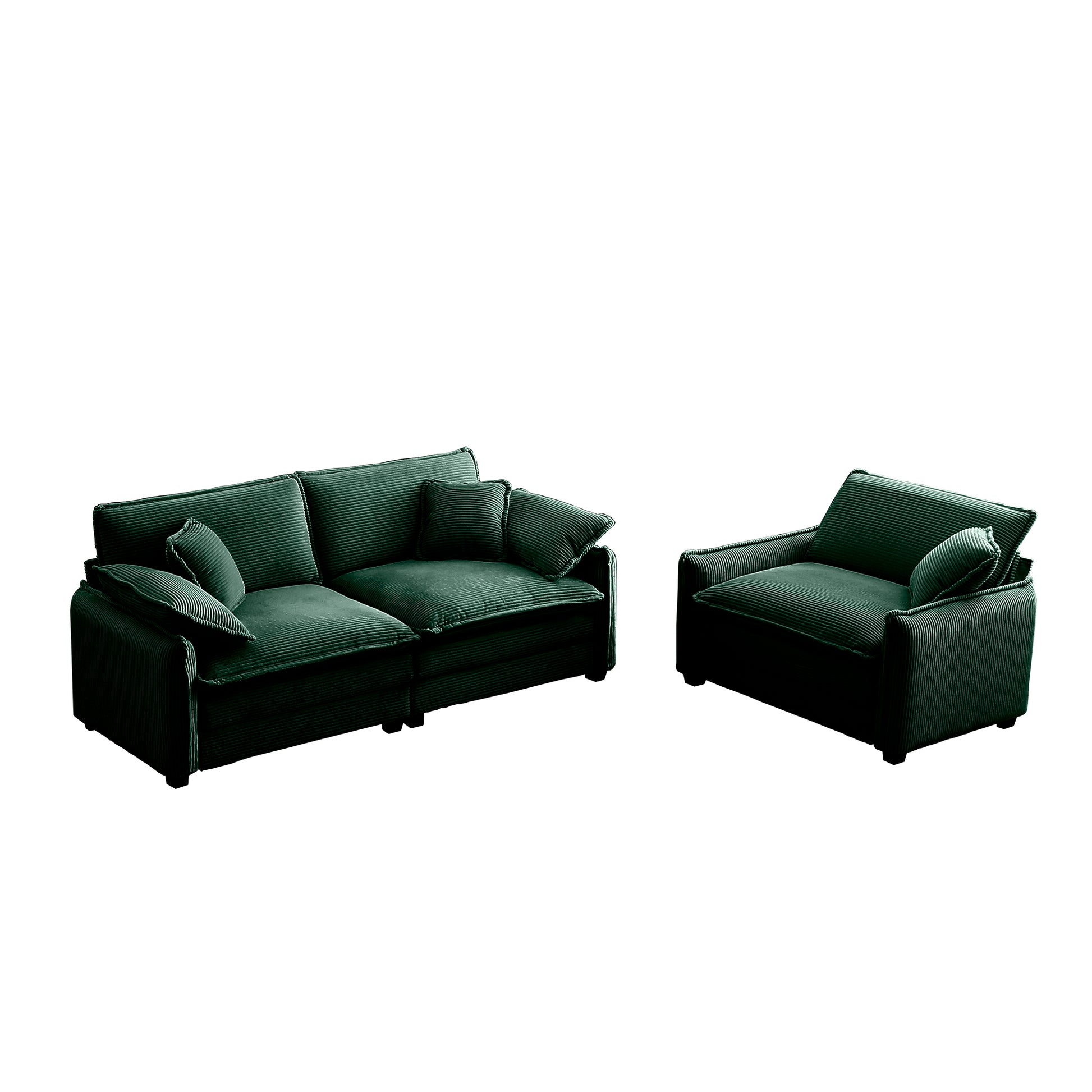 Modern Living Room Sofa Two Pieces Set, Suitable For Living Room And Small Apartment2 Pieces Sofa Set Consists Of A Single Seat Sofa And A 2 Seater Sofas,Green Corduroy Green Corduroy 3 Seat