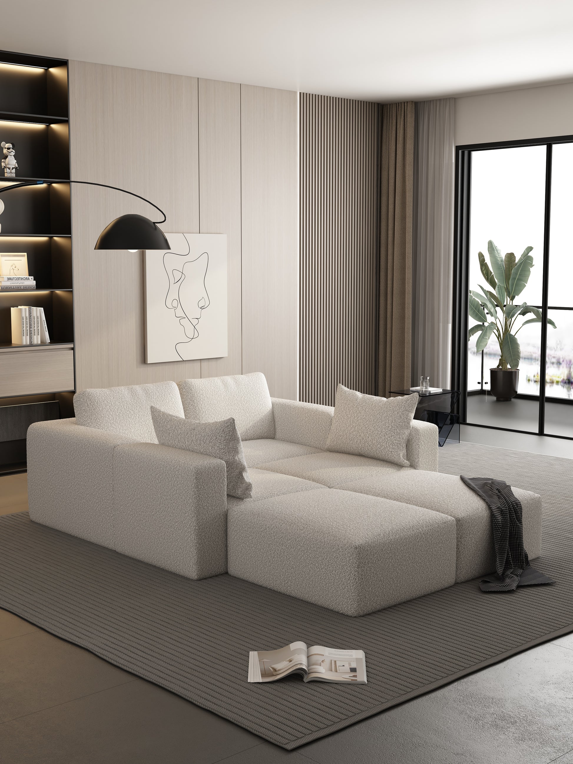 104.32*70.86 Modular Sectional Sofa Sleeper Couch, Sectional Sofa With Chaise And Ottoman, Convertible U Shaped Modular Sofa Set. Compressed Sponge, White. Combo A B C D White Primary Living Space Soft Minimalist,Modern Foam Spring 5 Seat