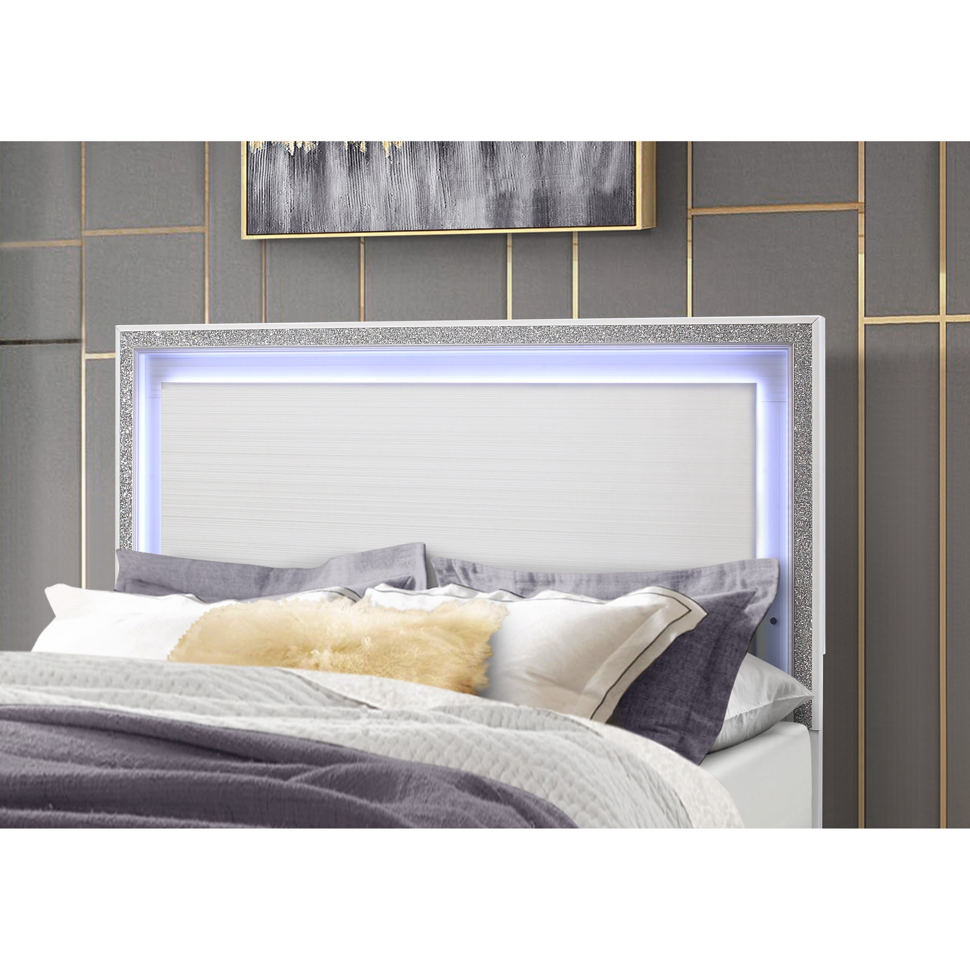 Almera Glitter White Full Bed White Rubber Wood