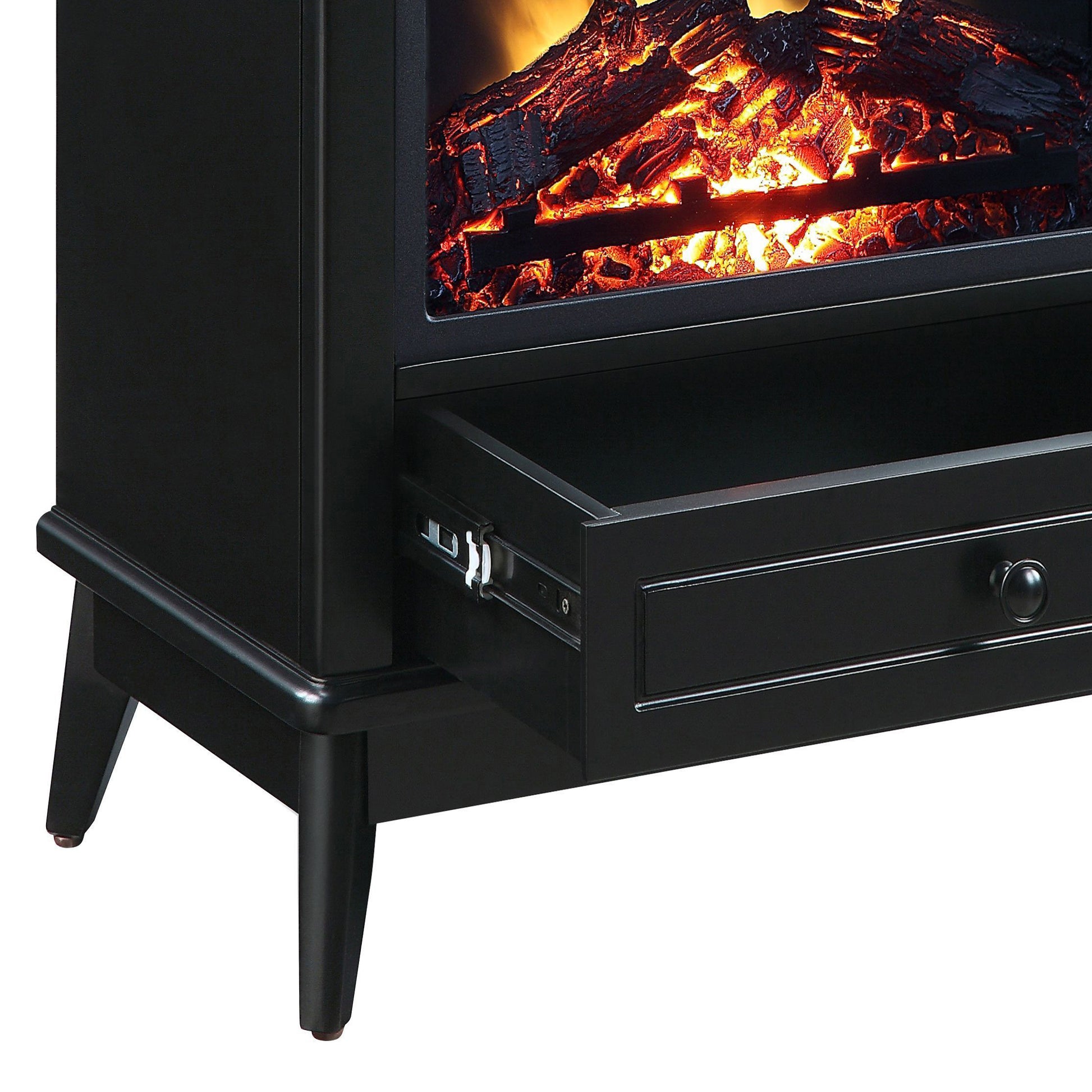 Black Fireplace With 1 Drawer Electric Black Primary Living Space Poplar Freestanding Wood