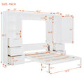 Queen Size Murphy Bed Wall Bed With Closet ,Drawers And Shelves,White Queen White Mdf Lvl