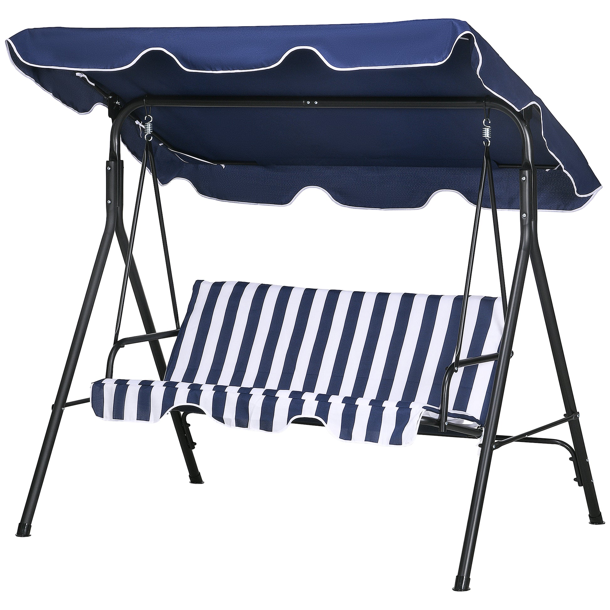 Outsunny 3 Seat Outdoor Patio Swing Chair With Removable Cushion, Steel Frame Stand And Adjustable Tilt Canopy For Patio, Garden, Poolside, Balcony, Backyard, Dark Blue Dark Blue Steel