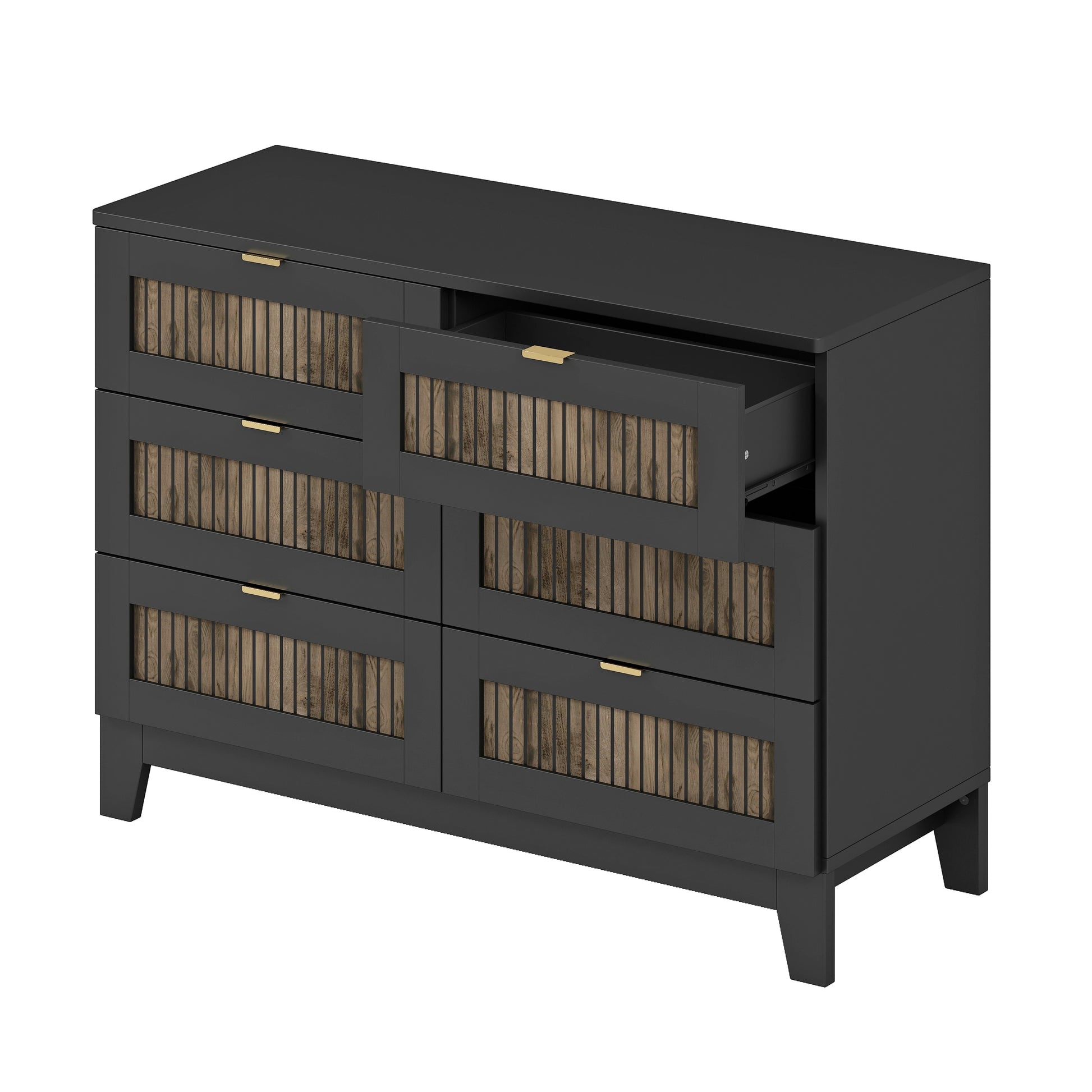 4 Pieces Bedroom Sets, Queen Size Farmhouse Platform Bed With Wooden Strip Decoration, Storage Nightstand And Dresser With Metal Handle, Black Queen Black 4 Piece Set Particle Board