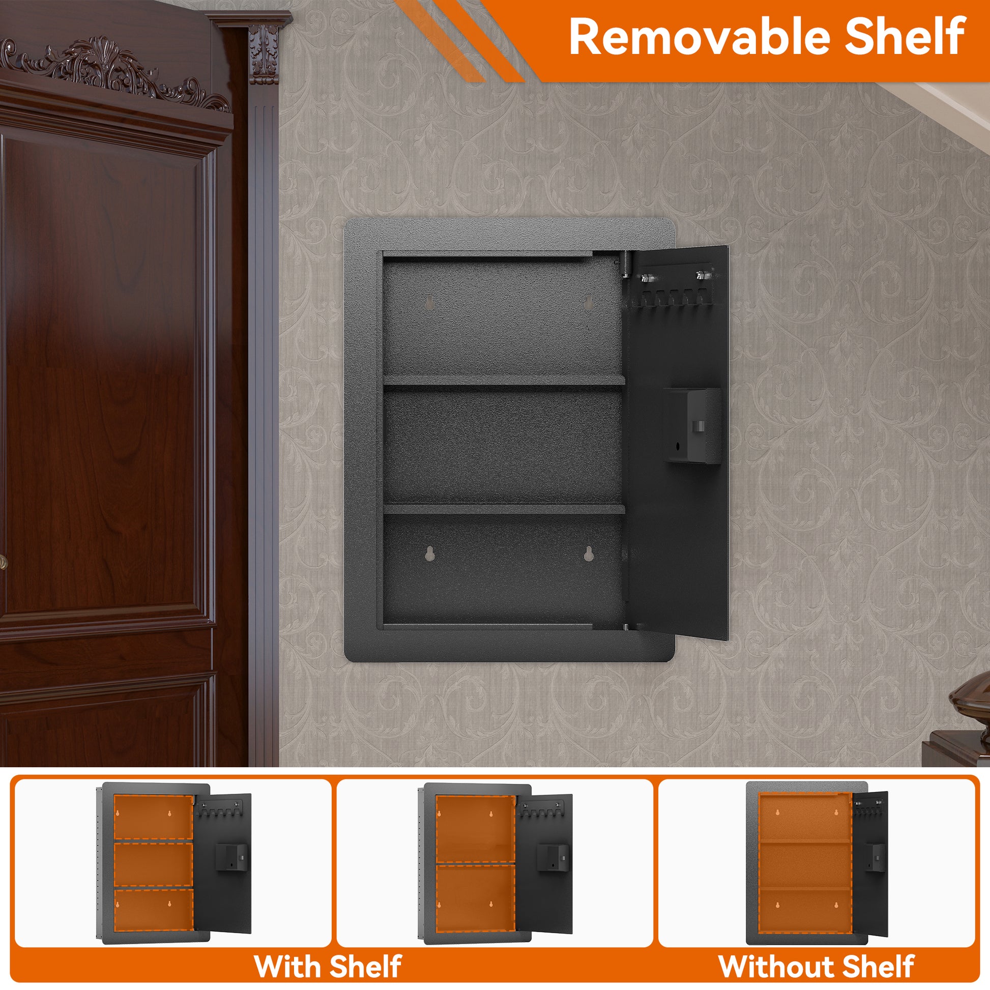 Wall Safes Between The Studs, Hidden Safe With Digital Keypad, Removable Shelves, In Wall Safe For Firearms, Gun, Valuables Black Black Steel
