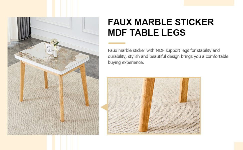 White Stone Burning Tabletop With Rubber Wooden Legs, Foldable Computer Desk, Foldable Office Desk,4 Modern Chairs Can Rotate 360 Degrees,The Seat Cushion Is Made Of Pu Material. Zd 1545Sc 003 White Sintered Stone