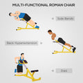 Soozier Roman Chair Back Extension Machine, Height Adjustable Hyperextension Bench With Dip Bars, Multi Functional For Back, Core, Arms And Whole Body Training, Yellow Yellow Steel