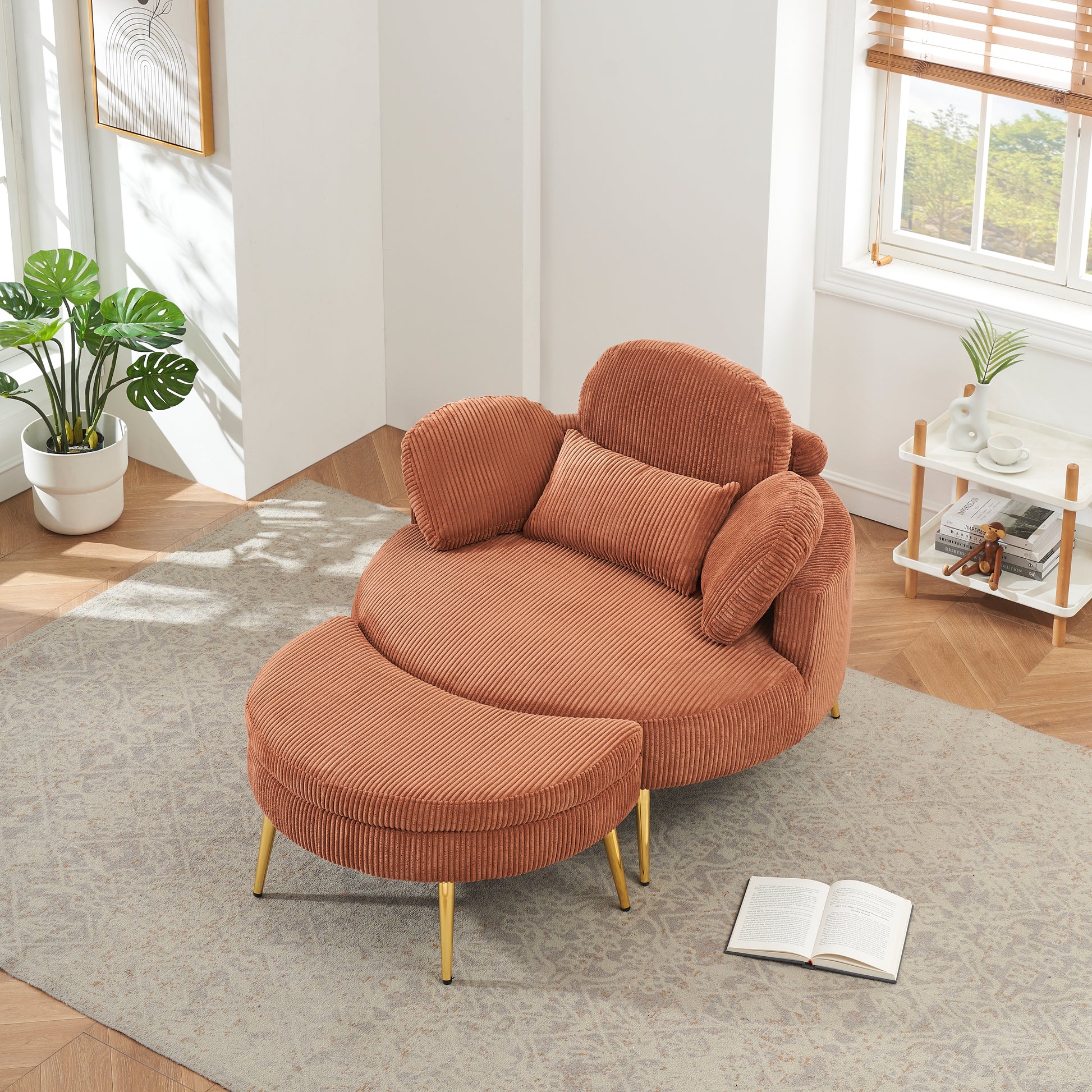 3206 Comfortable Seating Suitable For Small Apartment Bedroom Space Orange Corduroy 1 Seat