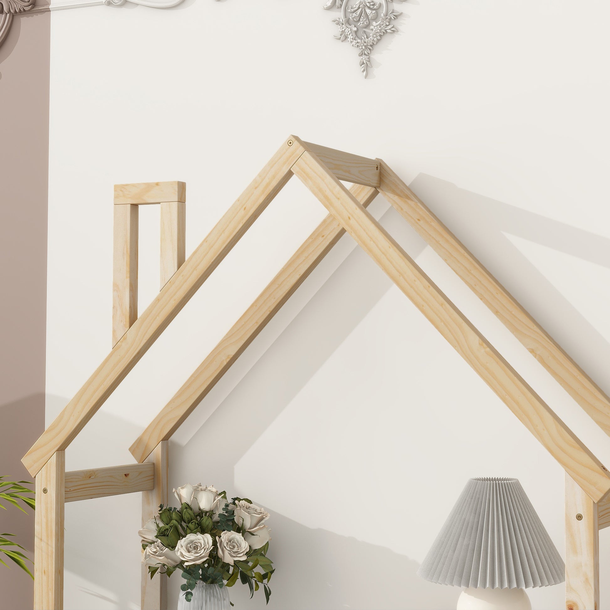 House Shaped Wooden Writing Desk,Kids Study Table,Bookshelf & Toy Storage,Natural Twin Natural American Design Pine