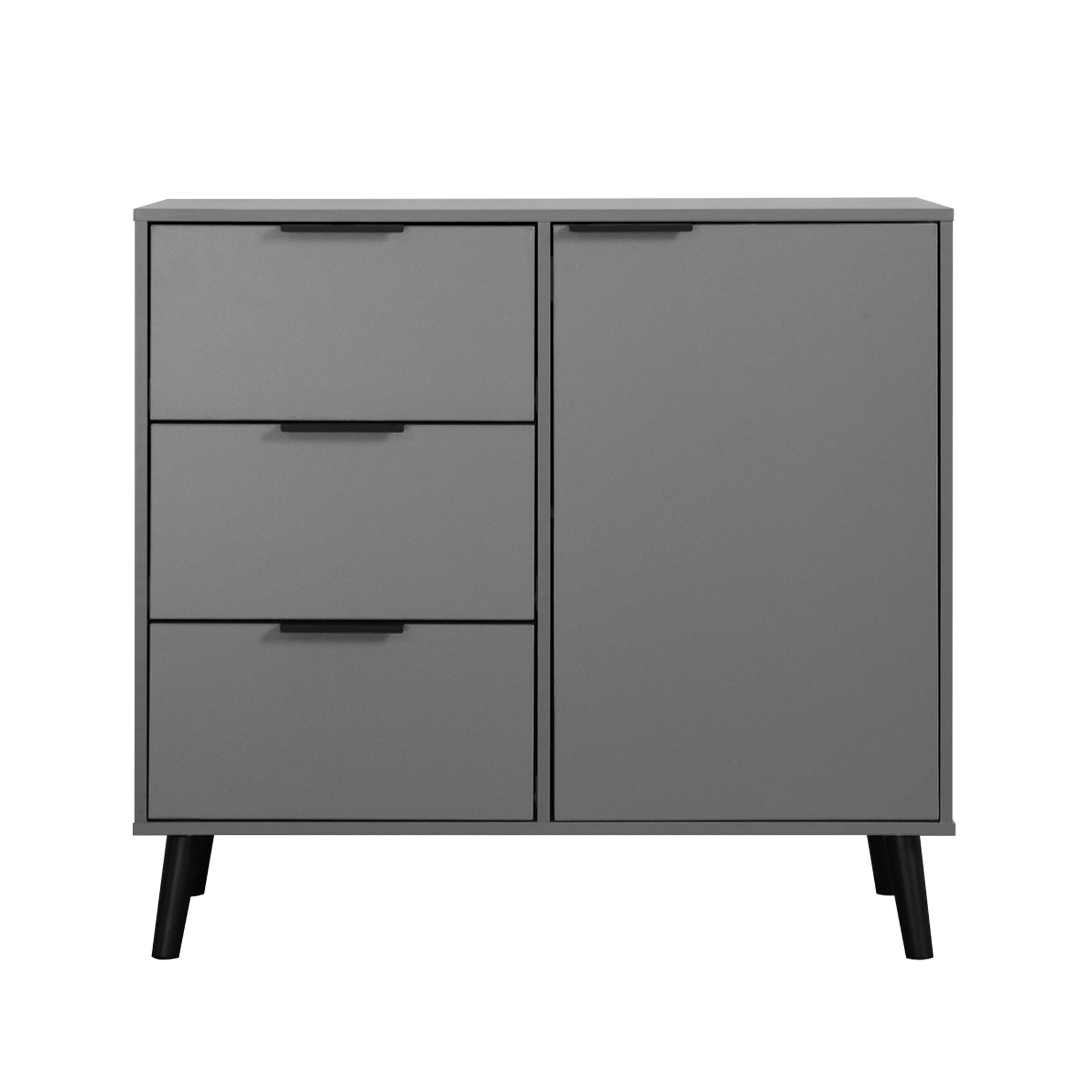 Storage Cabinet With 3 Drawers & Adjustable Shelf, Mid Century Cabinet With Door, Accent Cabinet For Living Room, Home Office, Entryway, Gray 3 4 Drawers Gray Particle Board