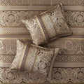 7 Piece Jacquard Comforter Set Brown Gold King King Brown Gold Polyester