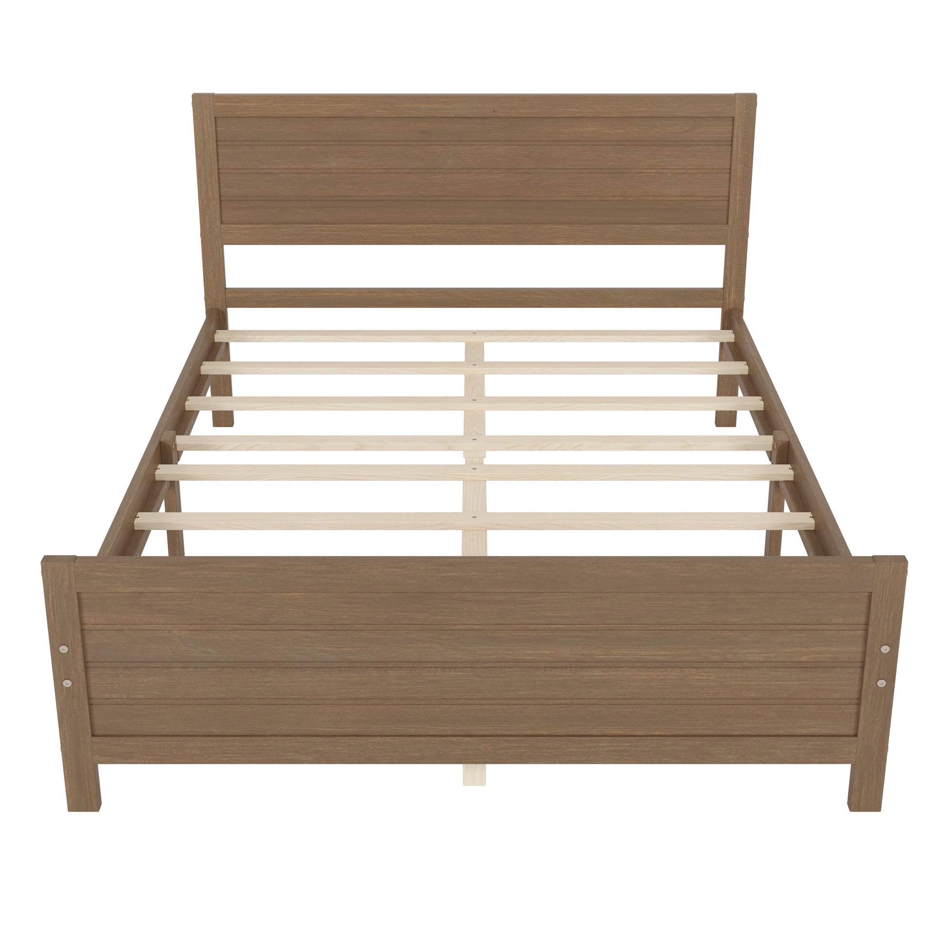 Wood Platform Bed Frame With Headboard, Mattress Foundation With Wood Slat Support, No Box Spring Needed, Queen Size, Walnut Box Spring Not Required Queen Walnut Wood Solid Wood Mdf