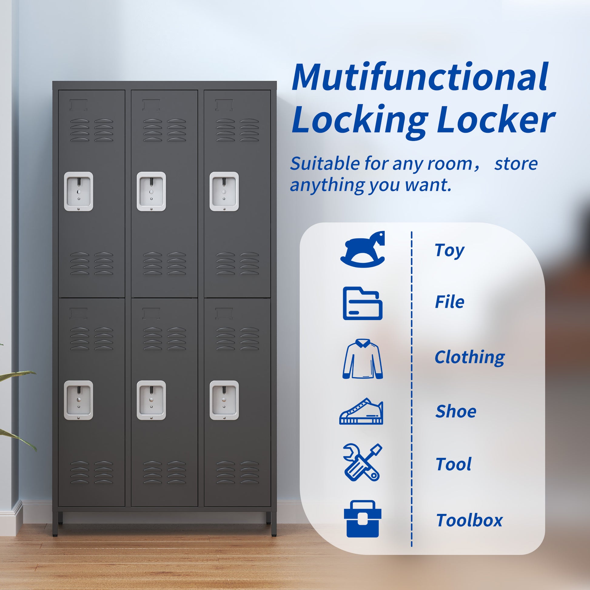 6 Door 72"H Metal Lockers With Lock For Employees,Storage Locker Cabinet For Home Gym Office School Garage,Black 5 Or More Spaces Black Primary Living Space Modern Metal