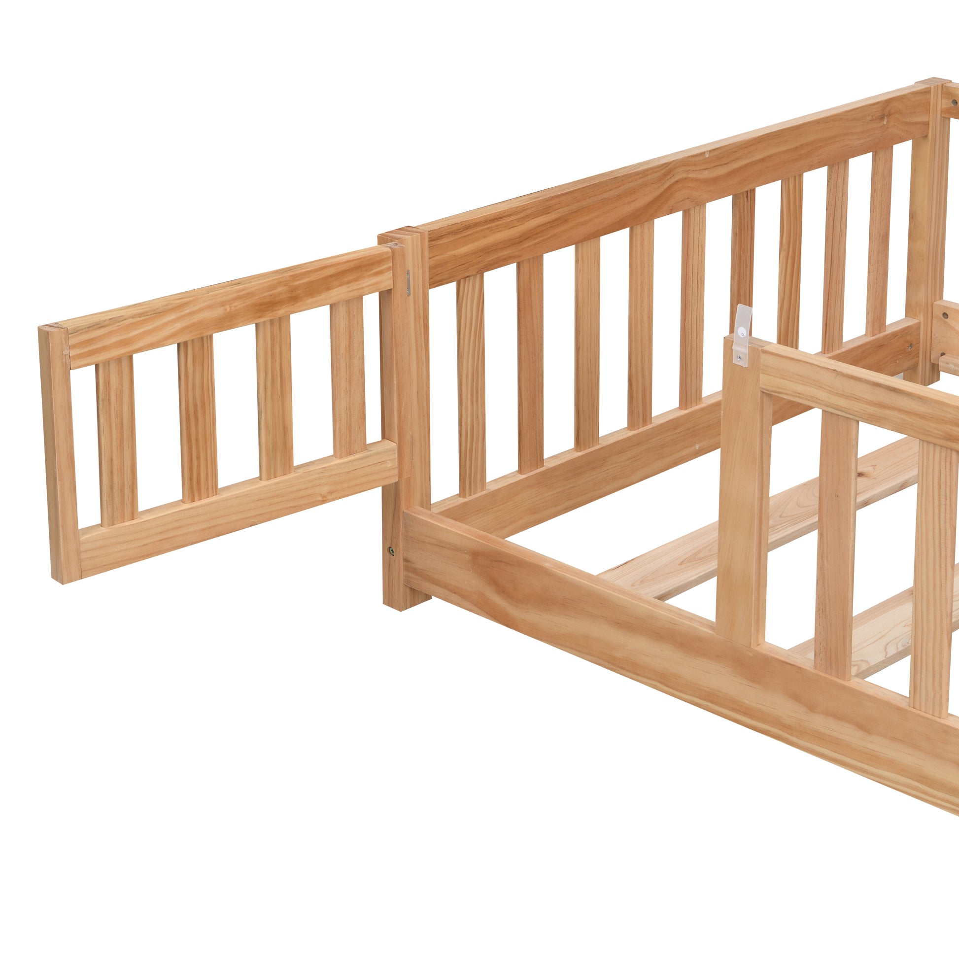 Queen Size Floor Bed With Door, Solid Wood Platform Bed Frame With Fencesuitable For Childrenpine Woodnatural Queen Natural Wood