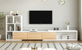 74.8'' 126'' Extendable Tv Stand With 3 Tier Bookshelves For Tvs Up To 110'', Adjustable Entertainment Center With Storage Cabinets, Sliding Tabletop Media Console For Living Room, White White Primary Living Space 90 Inches Or Larger Particle Board Mdf