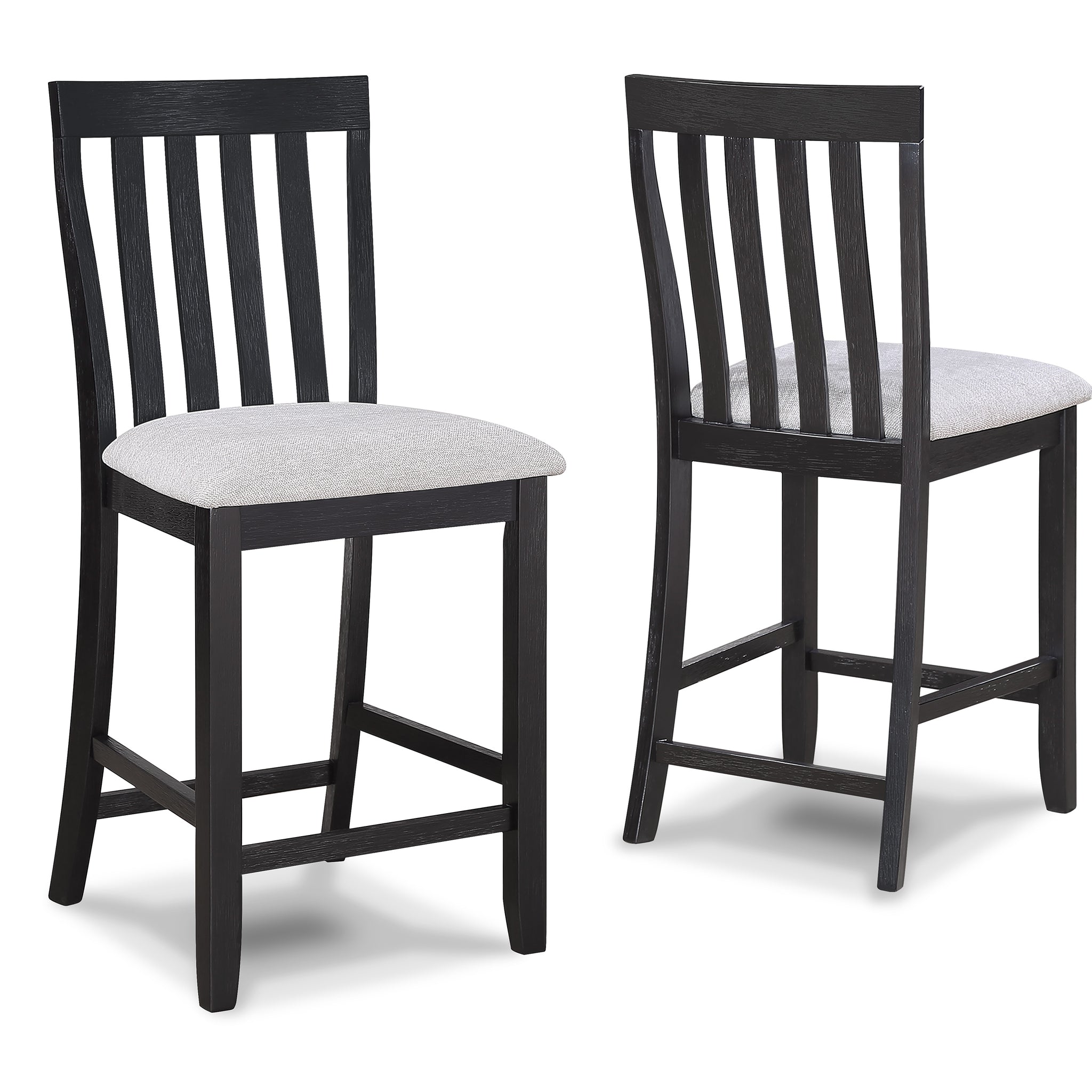 2Pc Black Light Gray Counter Height Chair Slat Back Wooden Dining Room Furniture Gray Dining Room Contemporary,Modern Bar Stools Slat Back Set Of 2 Wood