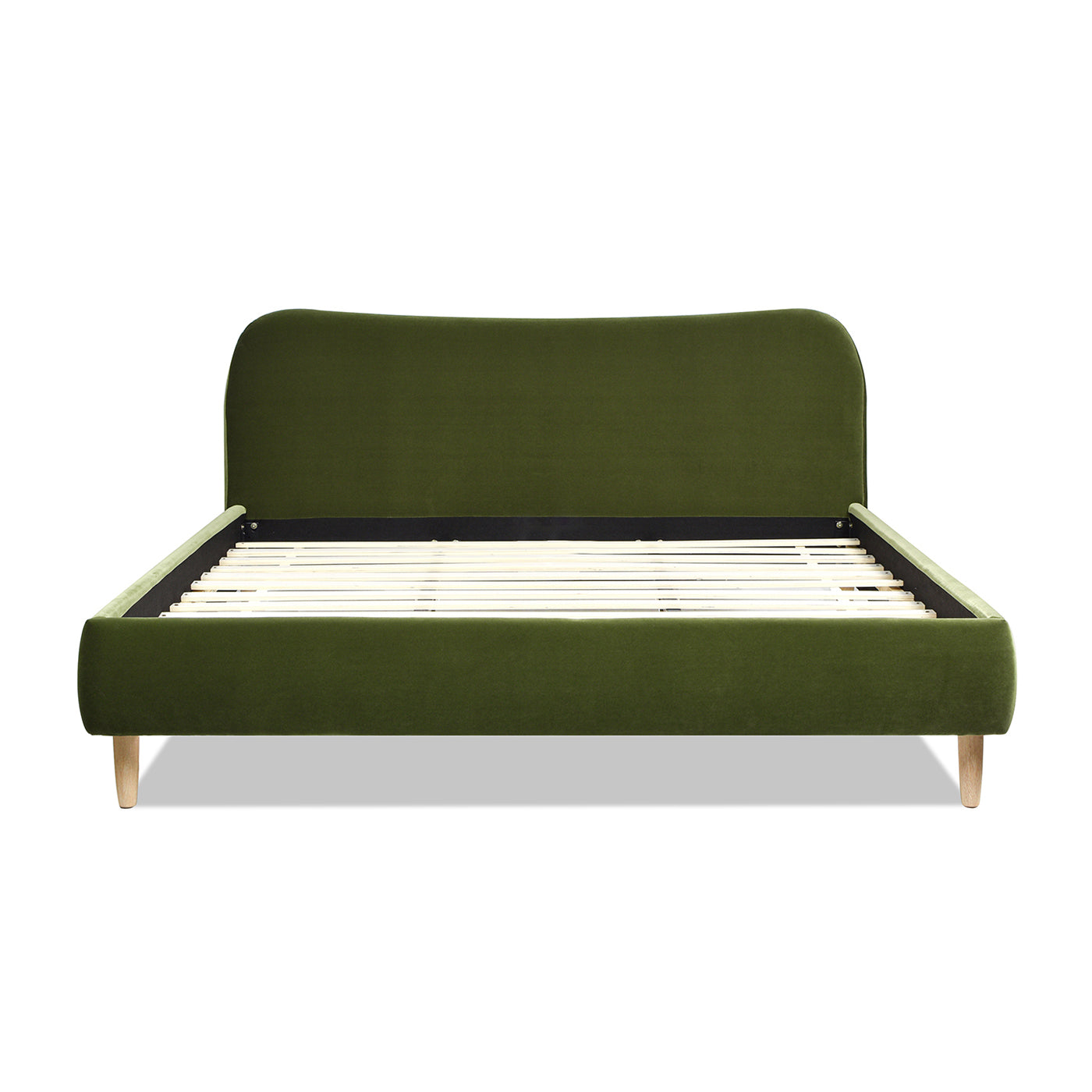Roman Curved Headboard Upholstered Platform Bed, King, Olive Green Performance Velvet Box Spring Not Required King Olive Green Wood Foam Velvet Velvet