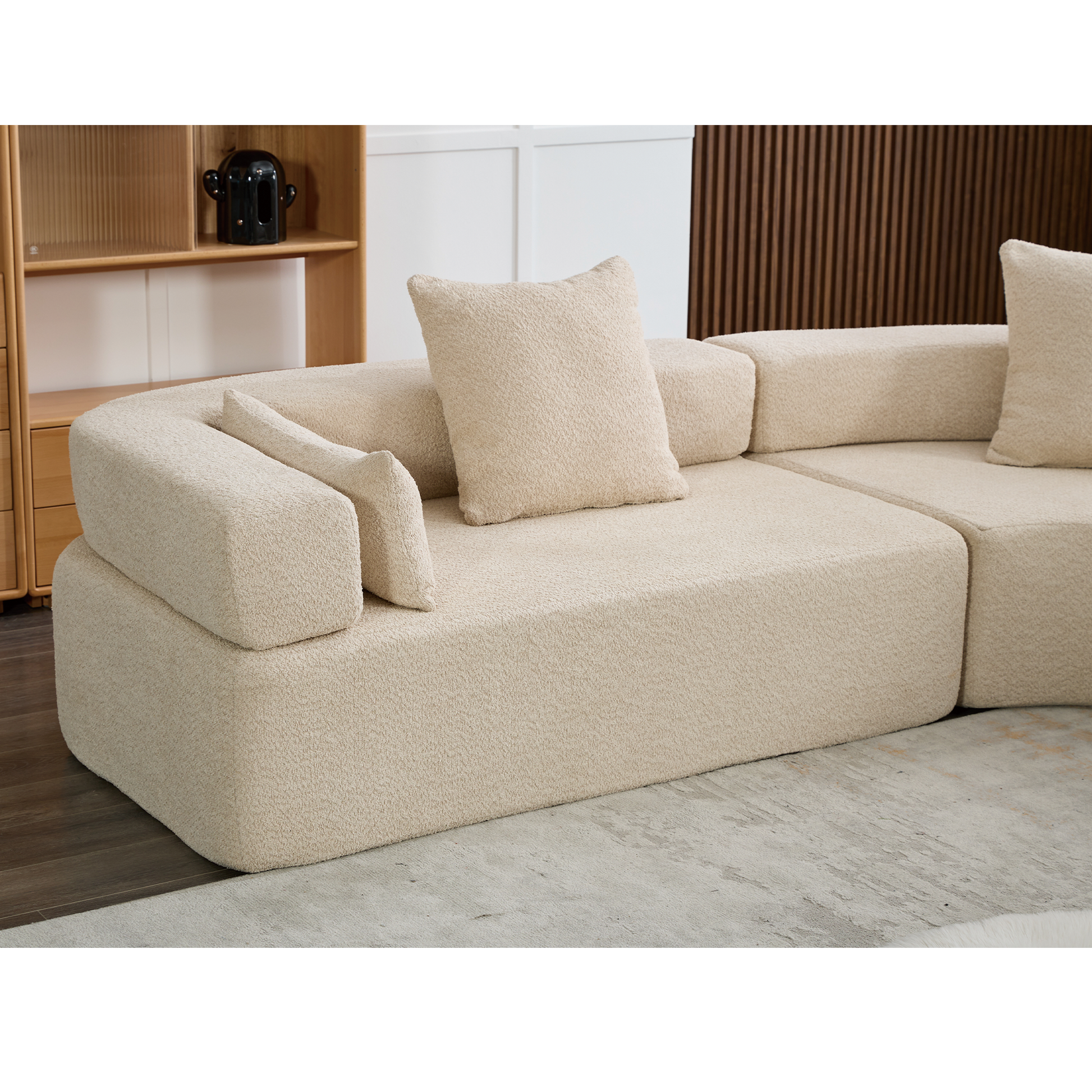 Arrived Oversized Combination Sofa,Curved Sofa,Upholstered 4 Seater Couch For Living Room, Modern Modular 3 Piece Free Combination, Semicircular Modular Sofaboucle, Khaki Khaki Polyester Primary Living Space Soft Tight Back Modern Square Arms Foam