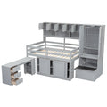 Full Size Wooden Loft Bed Big Storage With Under Bed Desk, With Drawers, With Shelves, Gray Full Gray Plywood